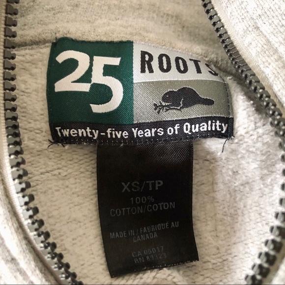 SOLD Vintage 90s Roots Grey Embroidered Quarter Zip Sweatshirt - Picture 7 of 7